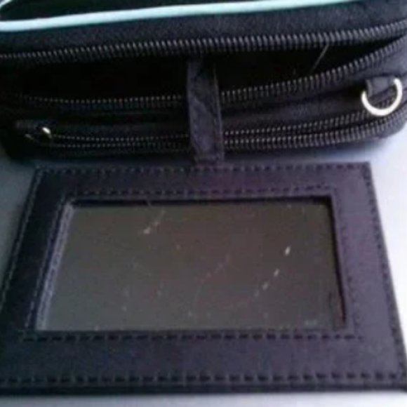 Women's Wallet w/ Detachable Crossbody Strap - Black w/ Light Blue 55 Detailing - Picture 6 of 10